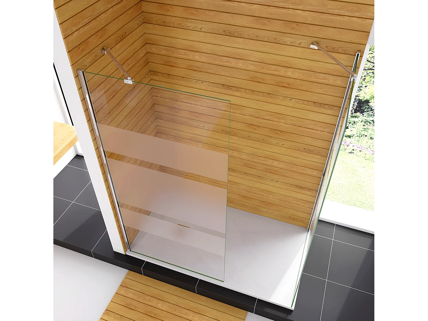 Box Doccia Angolare da Doppio Walk In (90+80)x190cm in Vetro Temperato 6 mm Anticalcare Multi Fasce Satinate 2 Barre Stabilizzatrici 45cm Cromo Lucido