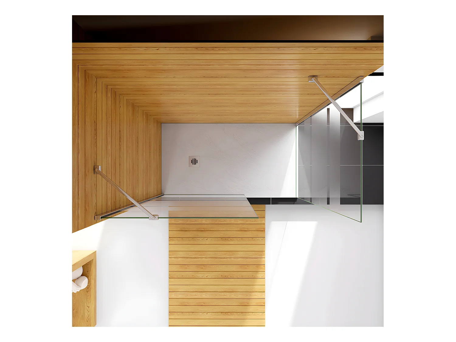 Box Doccia Angolare da Doppio Walk In (90+60)x190cm in Vetro Temperato 6 mm Anticalcare Multi Fasce Satinate 2 Barre Stabilizzatrici 45cm Cromo Lucido