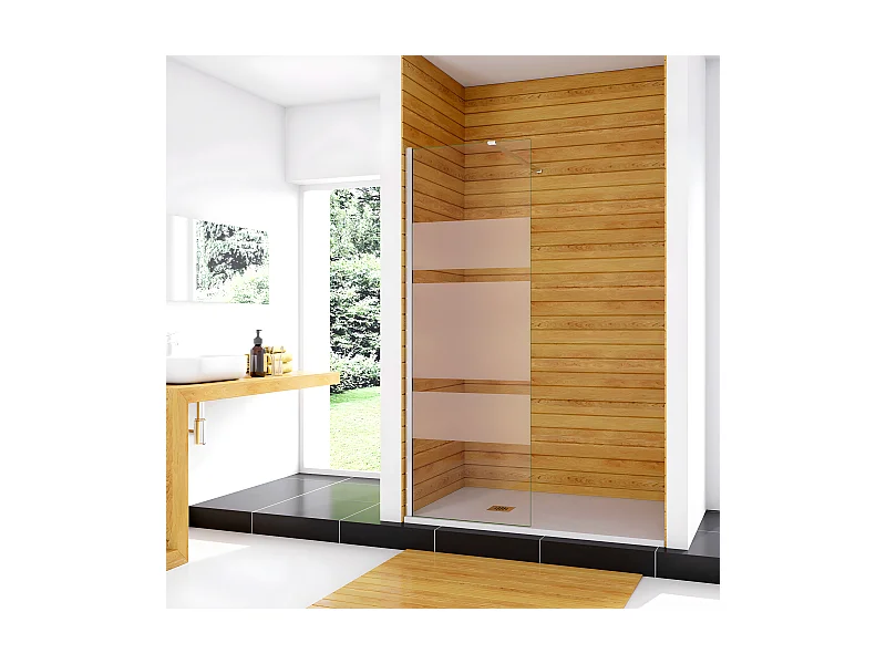 120x190cm Box Doccia Walk In Parete Fissa in Vetro Temperato 6 mm Anticalcare Multi Fasce Satinate Opache con Barra Stabilizzatrice 90cm Cromo Lucido