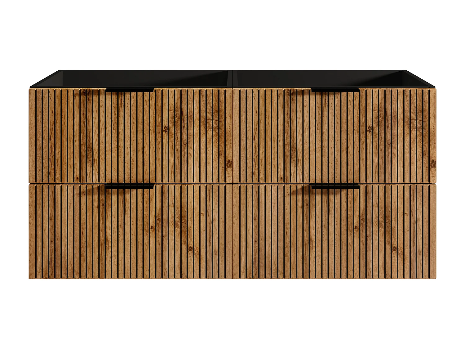 Szafka pod umywalkę wisząca ryflowana - Naturalny jasny i czarny - 120 cm - MADELA