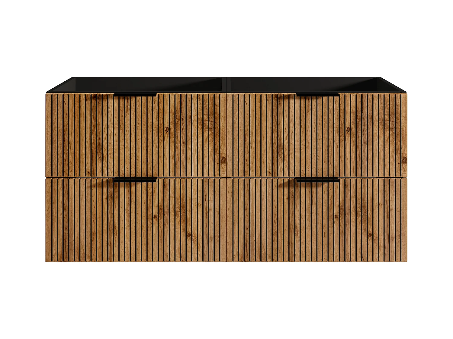 Meuble sous vasque suspendu strié - Naturel clair et noir - 120 cm - MADELA