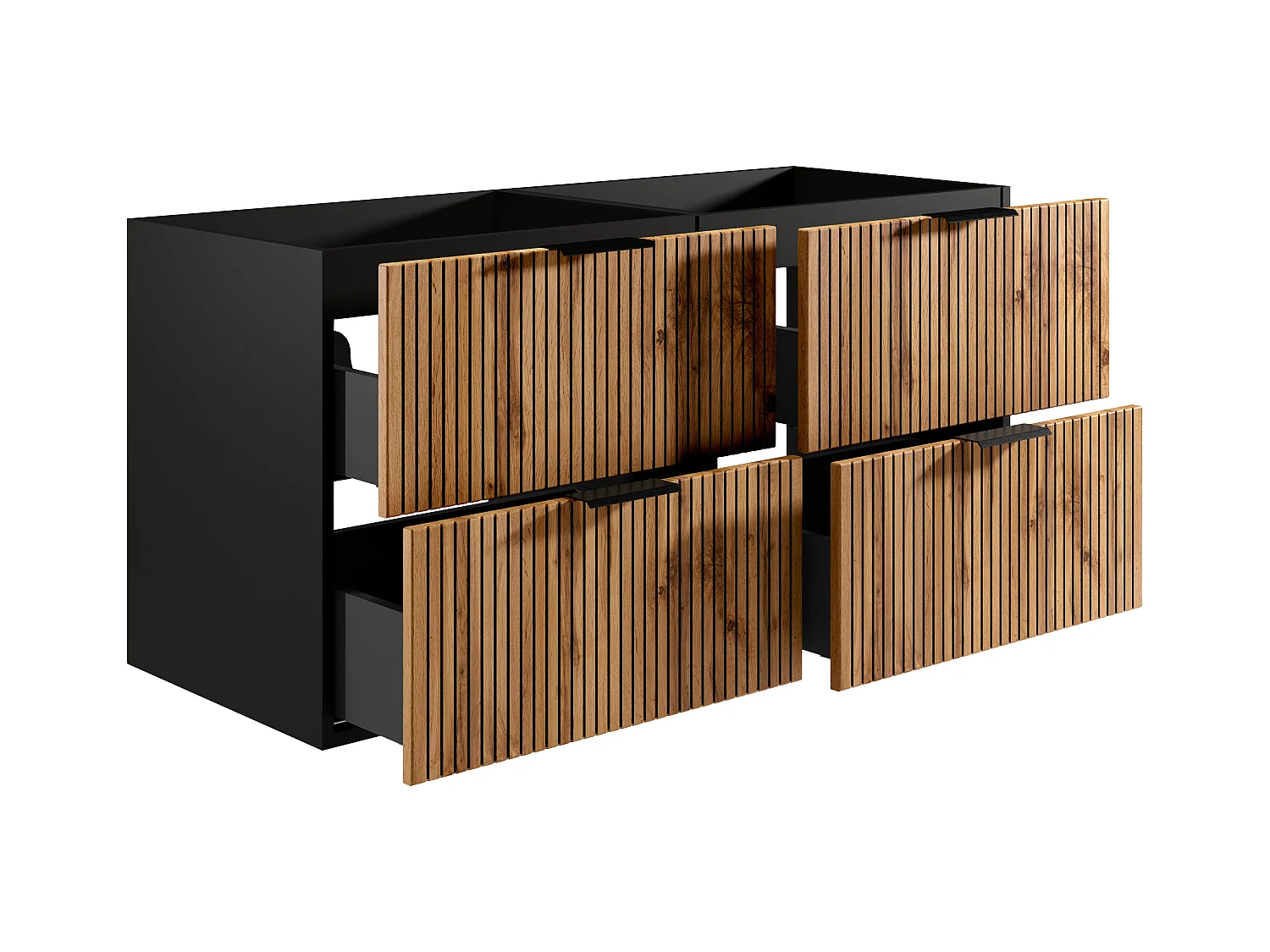 Meuble sous vasque suspendu strié - Naturel clair et noir - 120 cm - MADELA