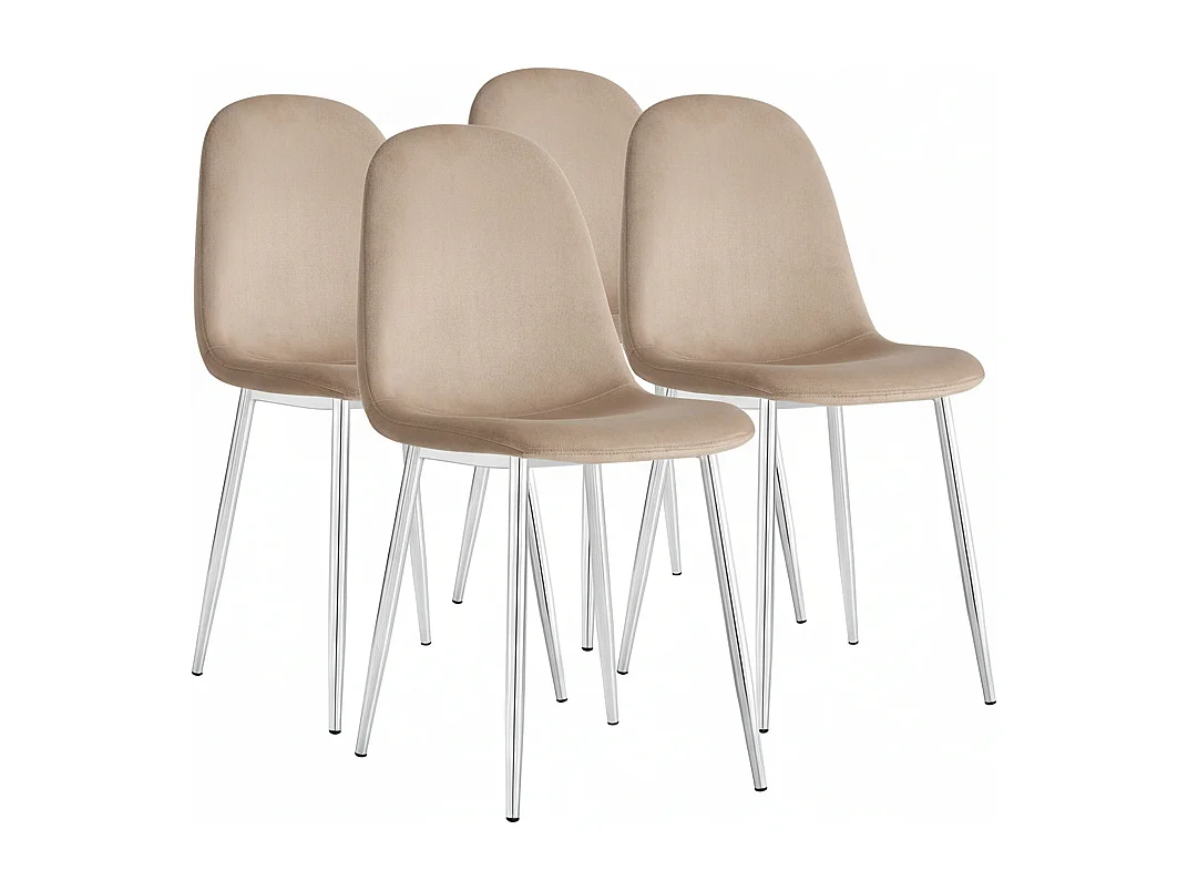 Lot de 4 Chaises Scandinaves Velours Taupe Pieds Chrome 43,5x40x87cm