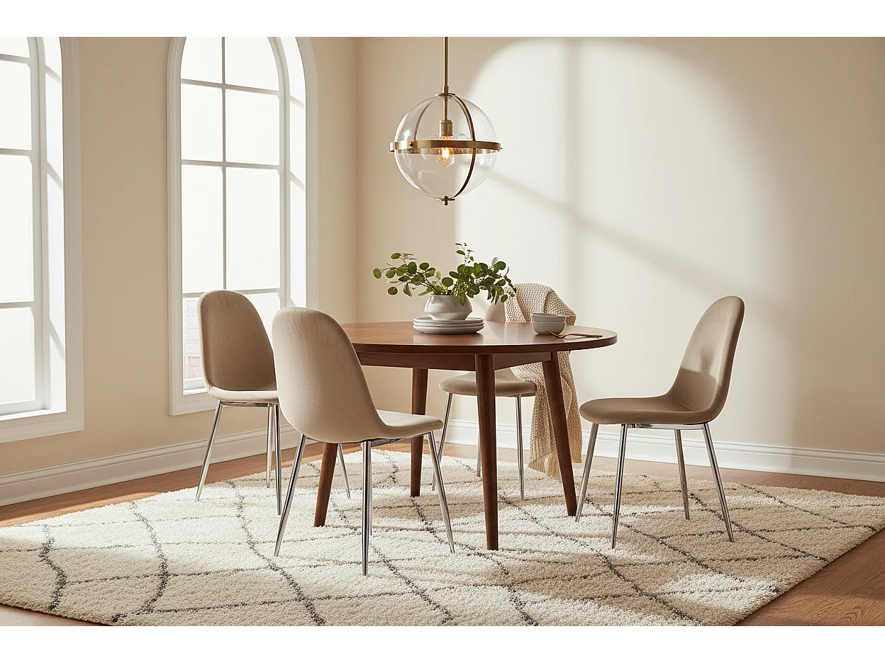 Lot de 4 Chaises Scandinaves Velours Taupe Pieds Chrome 43,5x40x87cm