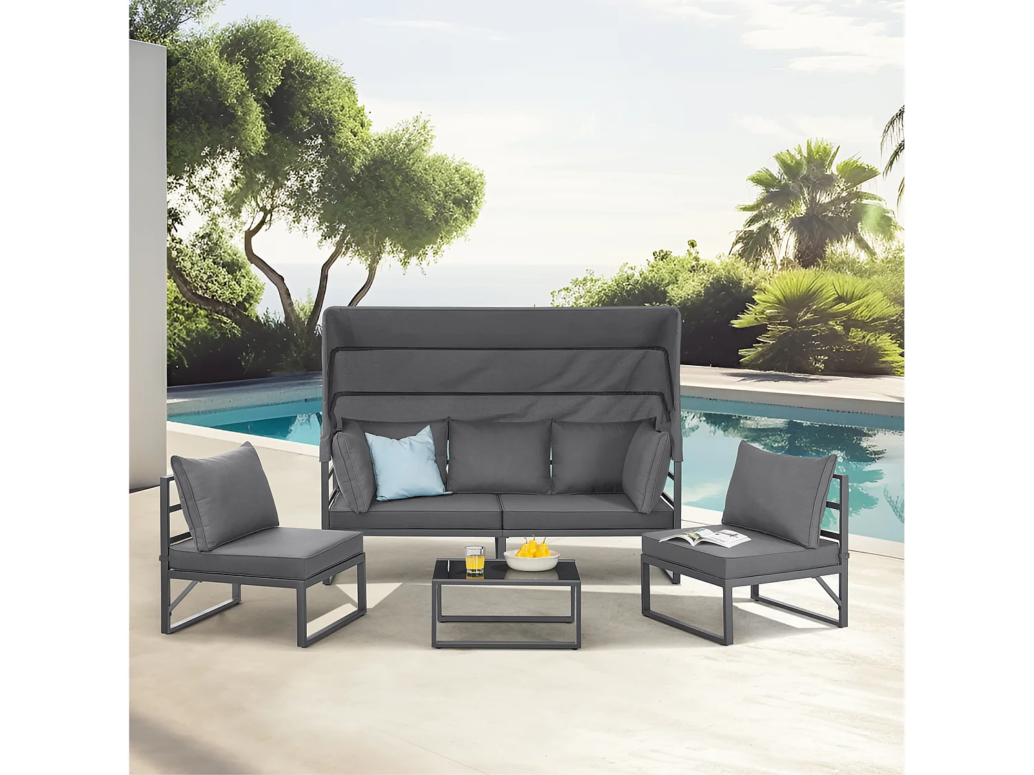 Ensemble de salon de jardin avec toit