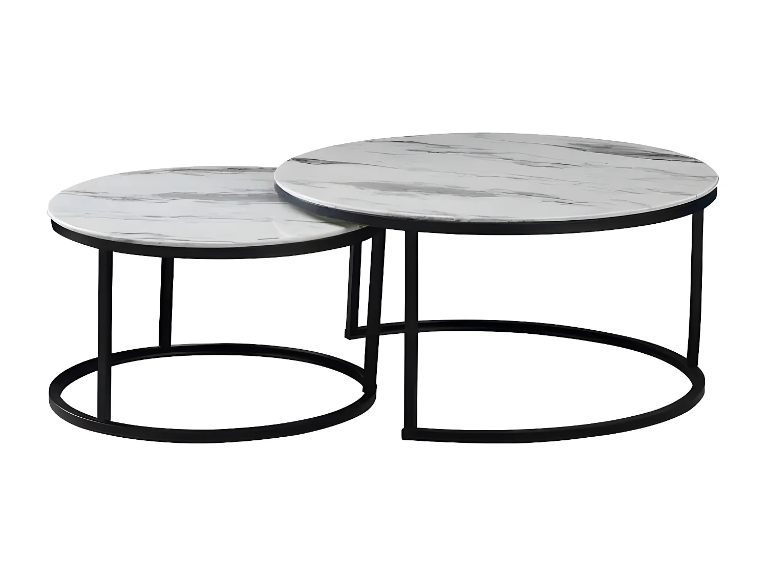 TABLE BASSE GIGOGNE METAL NOIR VERRE MARBRE BLANC