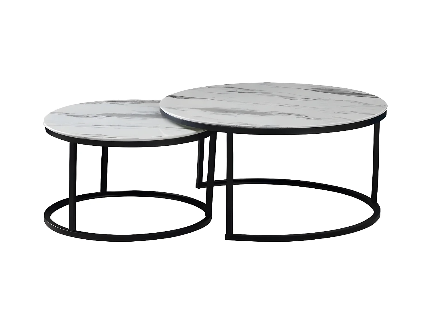 TABLE BASSE GIGOGNE METAL NOIR VERRE MARBRE BLANC