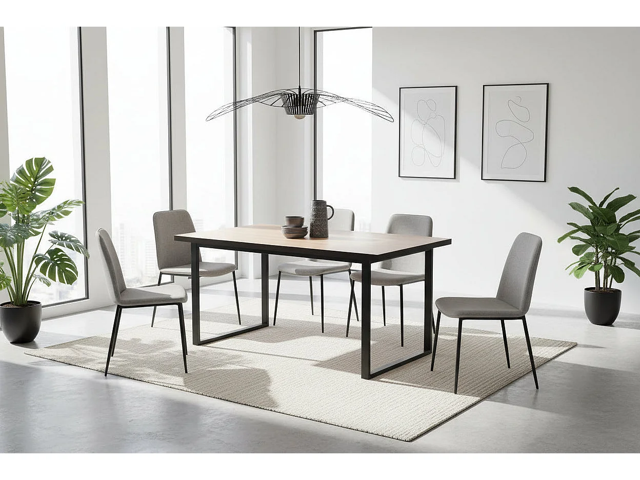 Table à manger bois beige 160x90 cm 4-6 couverts pied métal noir – BELGRADE