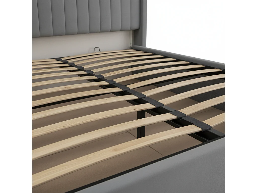 Lit Coffre 160x200 – Velours Gris Sommier Inclus