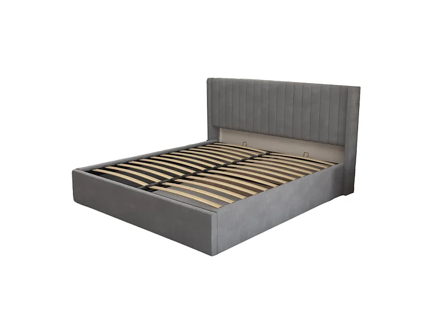 Lit Coffre 160x200 – Velours Gris Sommier Inclus