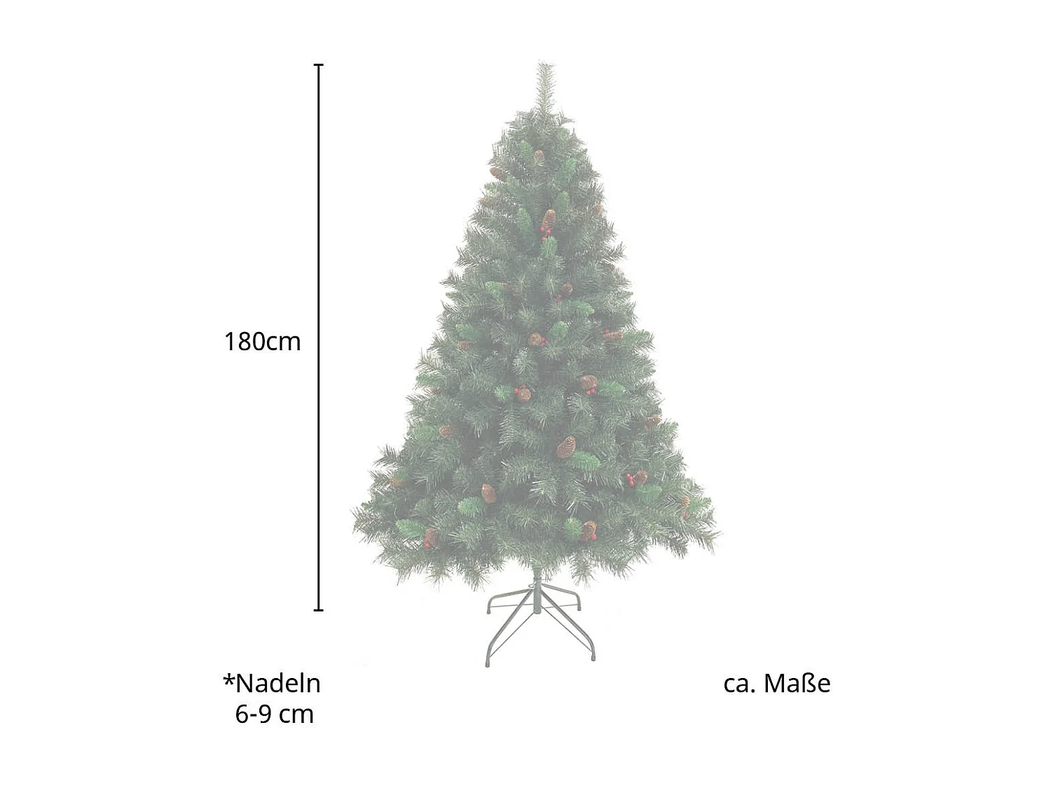 SVITA Sapin de Noël artificiel avec pommes de pin et baies avec support 180 cm
