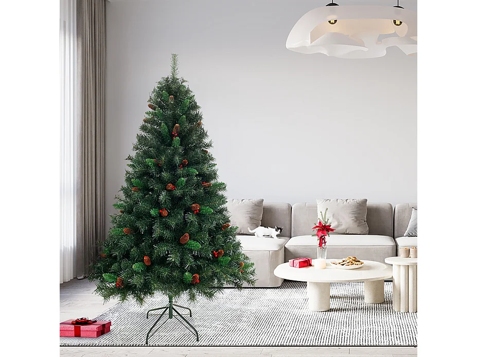 SVITA Sapin de Noël artificiel avec pommes de pin et baies avec support 180 cm