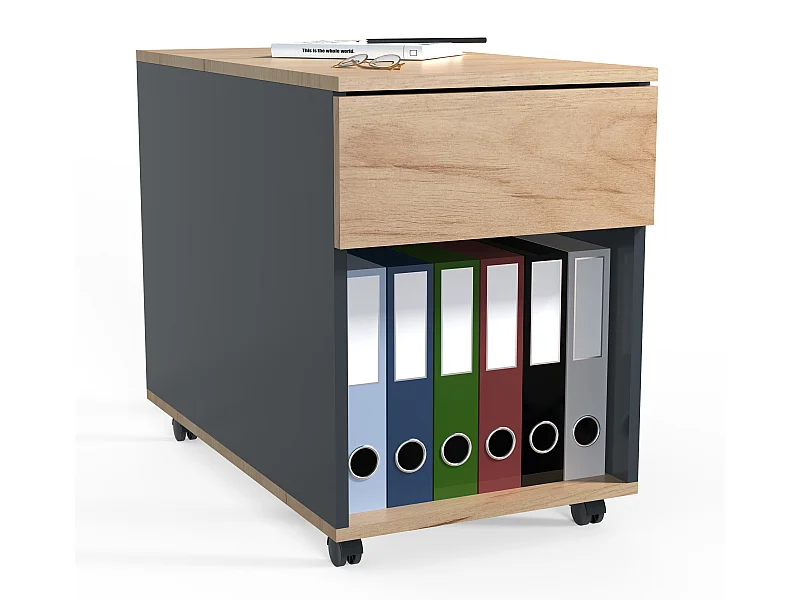 Roll Container Dalosa Anthracite / honey oak H. 55 x W. 39 x D. 70 cm