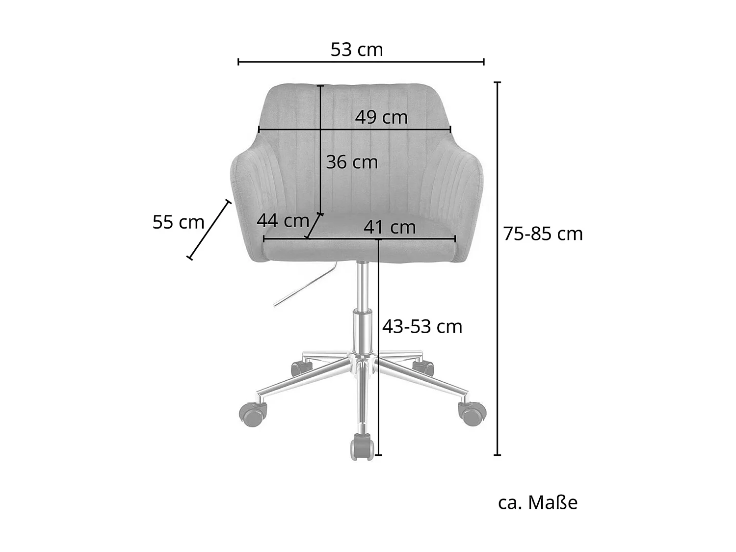 Chaise de bureau réglable en hauteur recouverte de velours