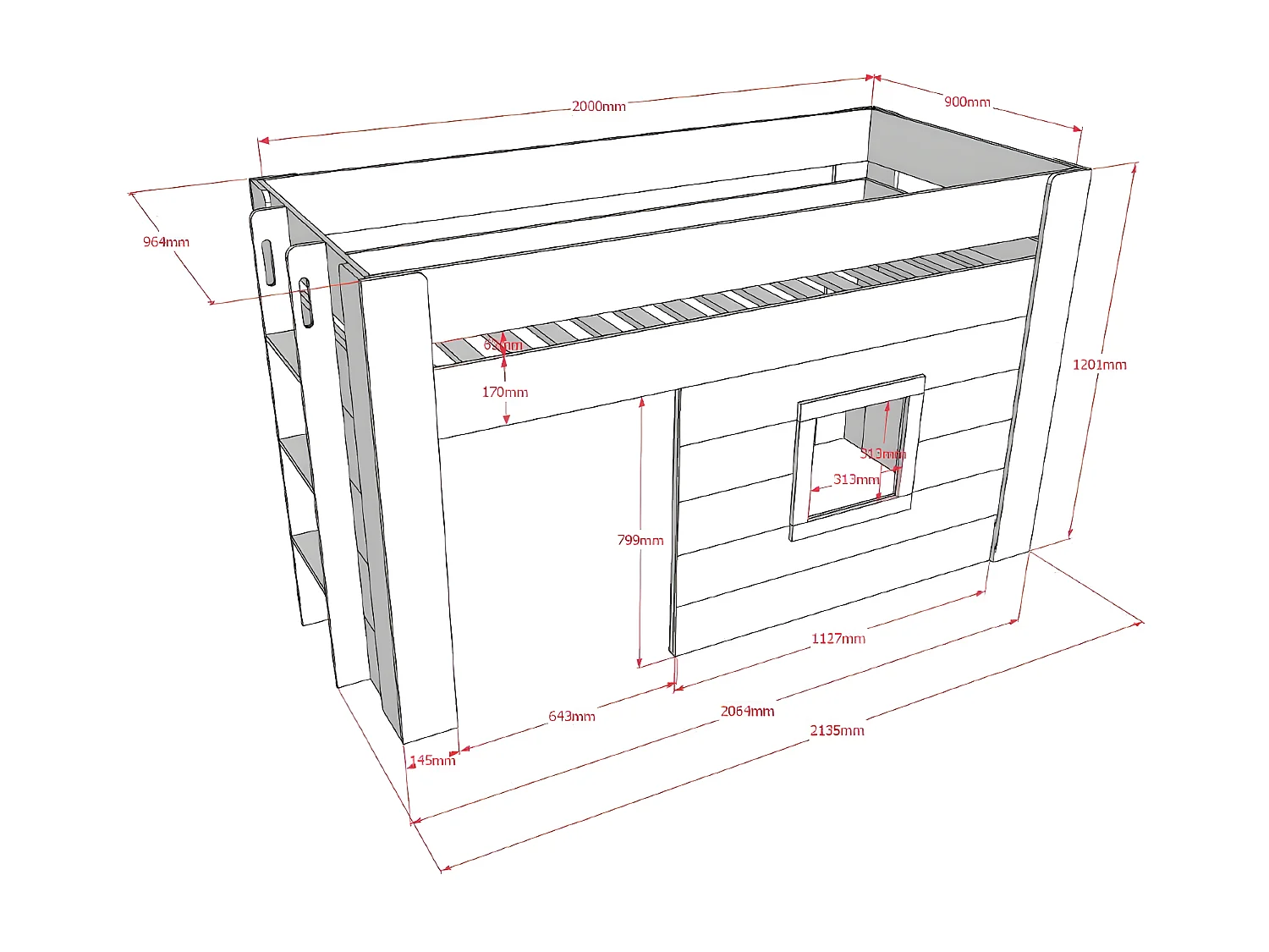 Lit Mezzanine NOAH LB005 96x214x120 Blanc