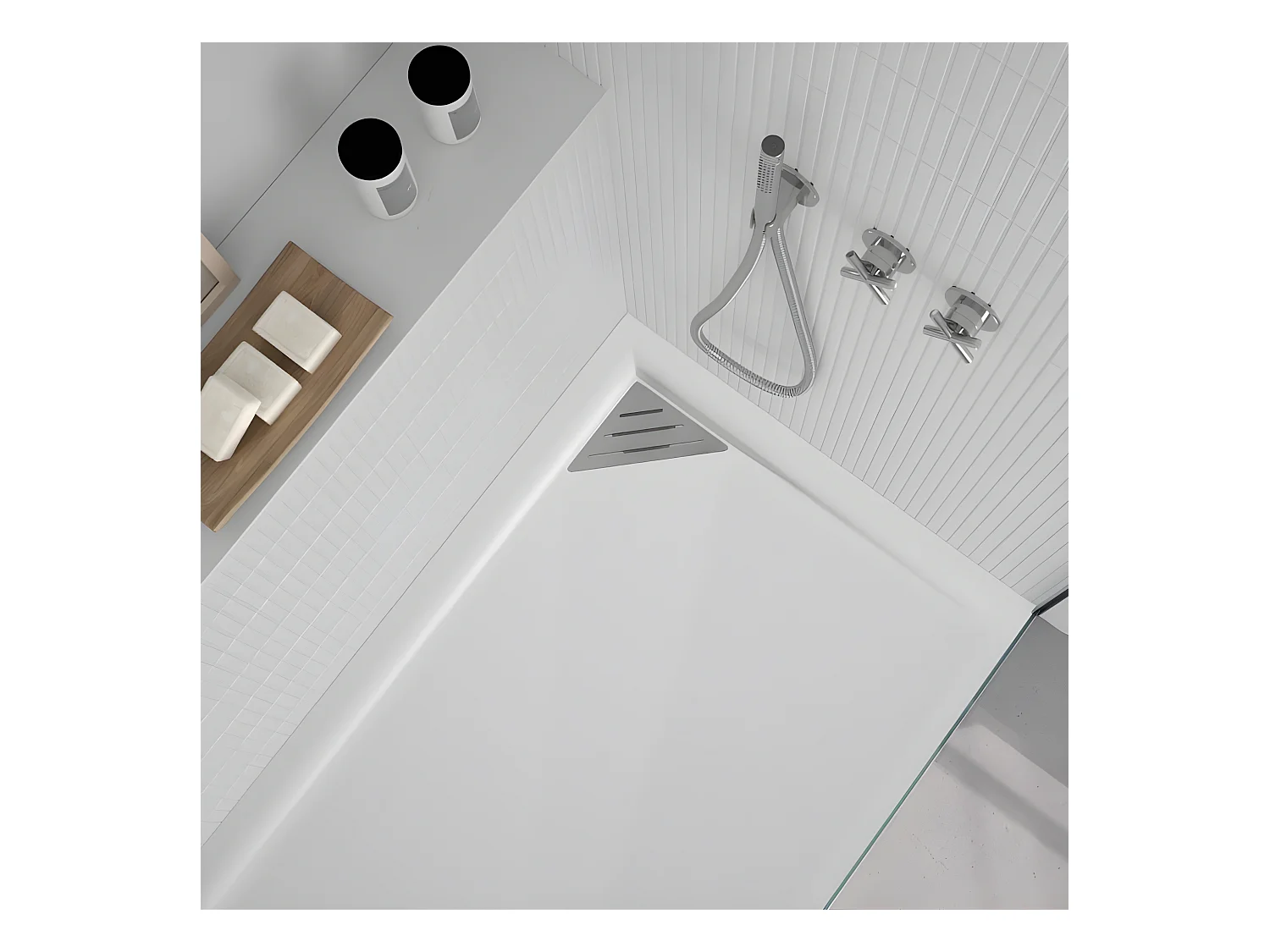 Plato de ducha resina TRINITY BLANCO  70x90 cm Rejilla Derecha