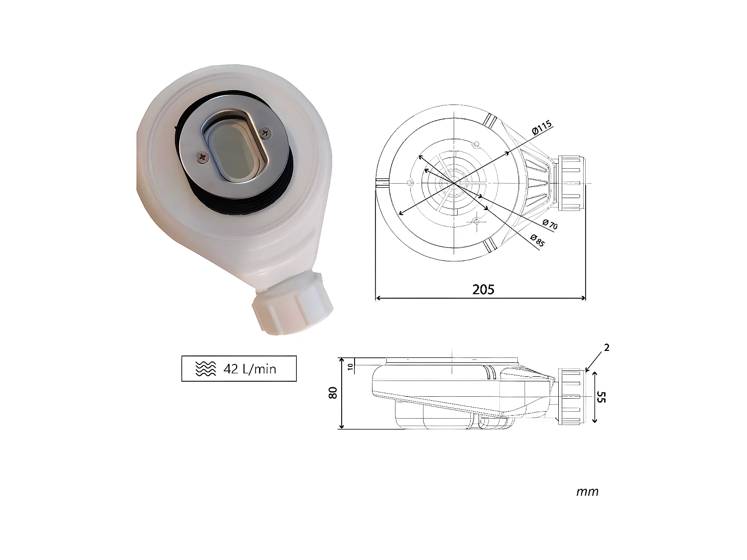 Plato de ducha pizarra EDIS ANTRACITA  80x170 cm rejilla color