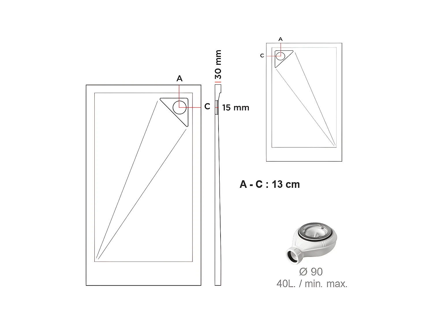 Mineralguss-Duschwanne extra flach TRINITY in WEIß 70x210 cm