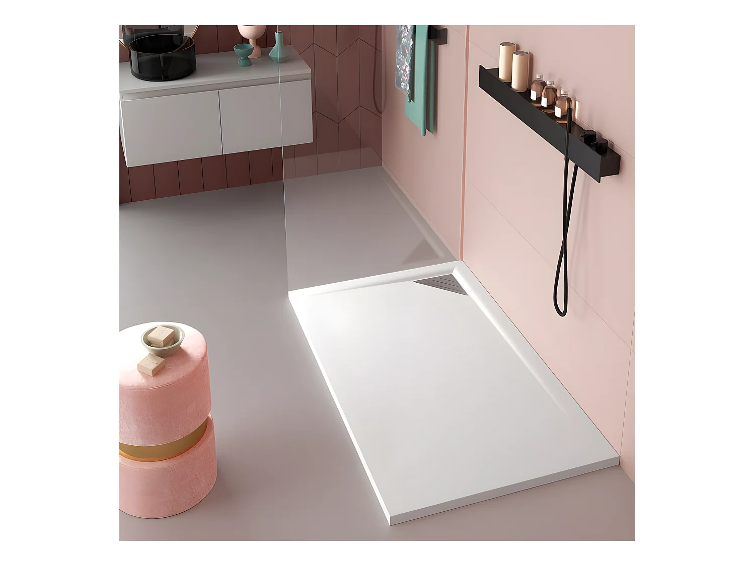 Mineralguss-Duschwanne extra flach TRINITY in WEIß 70x210 cm