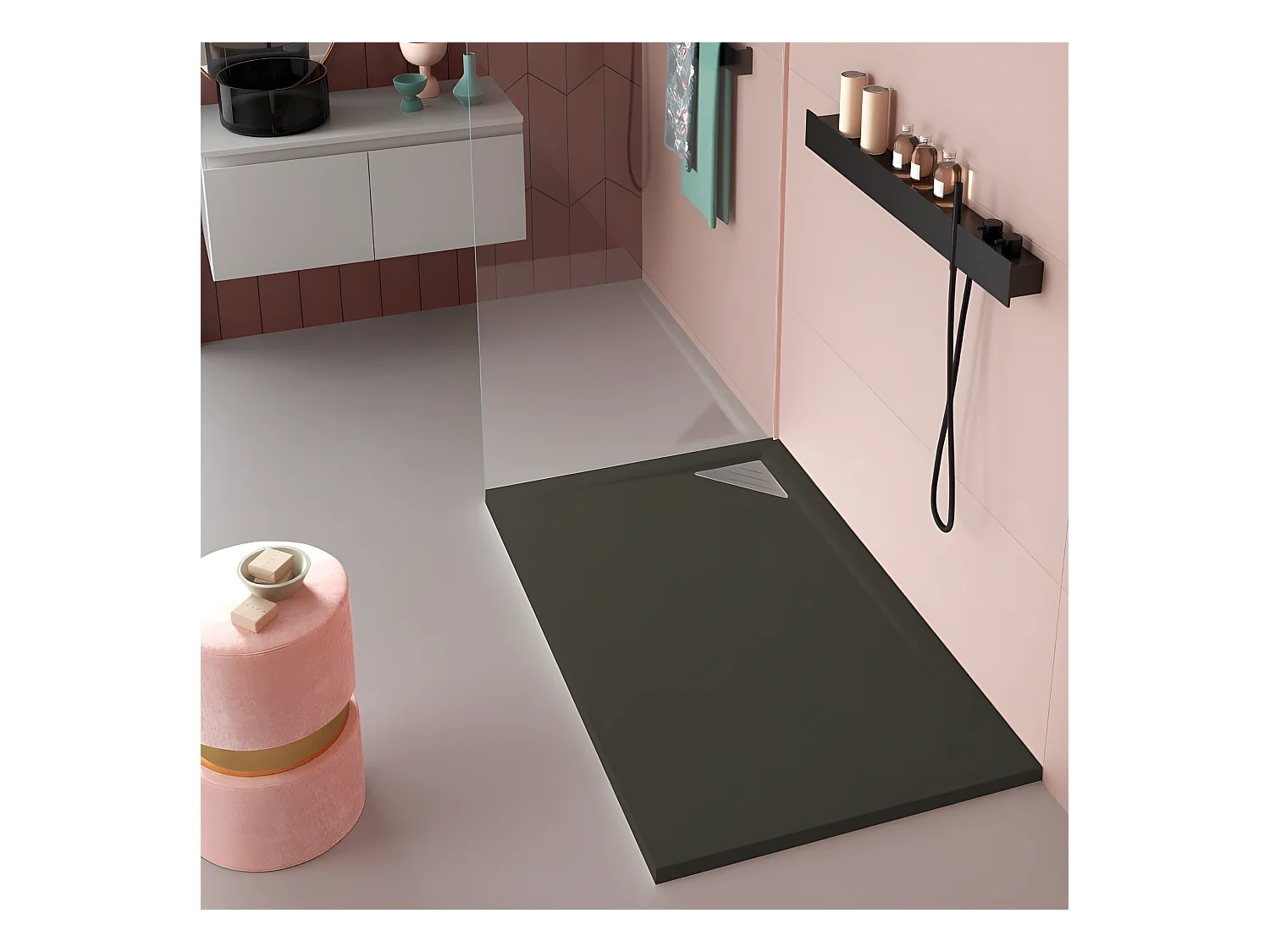 Plato de ducha resina TRINITY NEGRO  70x170 cm Rejilla Derecha