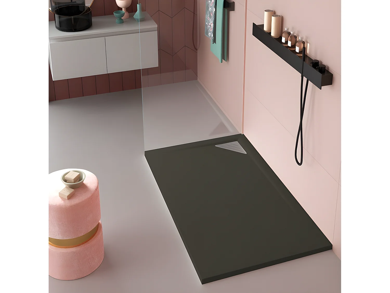 Mineralguss-Duschwanne extra flach TRINITY in SCHWARZ 90x100 cm