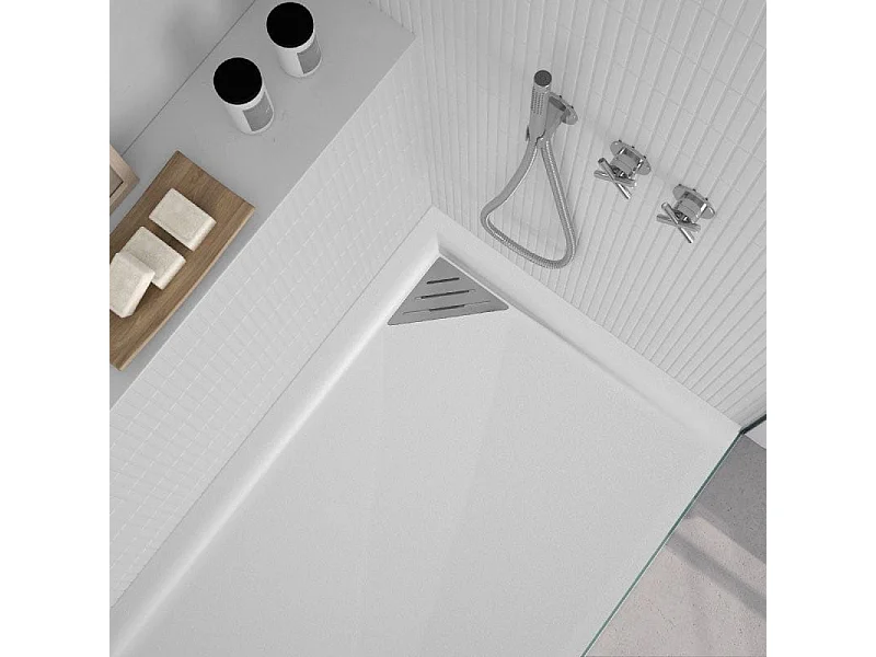 Plato de ducha resina TRINITY blanco  80x150 cm rejilla inox a la derecha