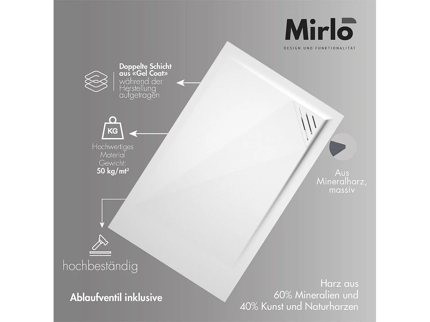 Plato de ducha resina TRINITY blanco  80x150 cm rejilla inox a la derecha