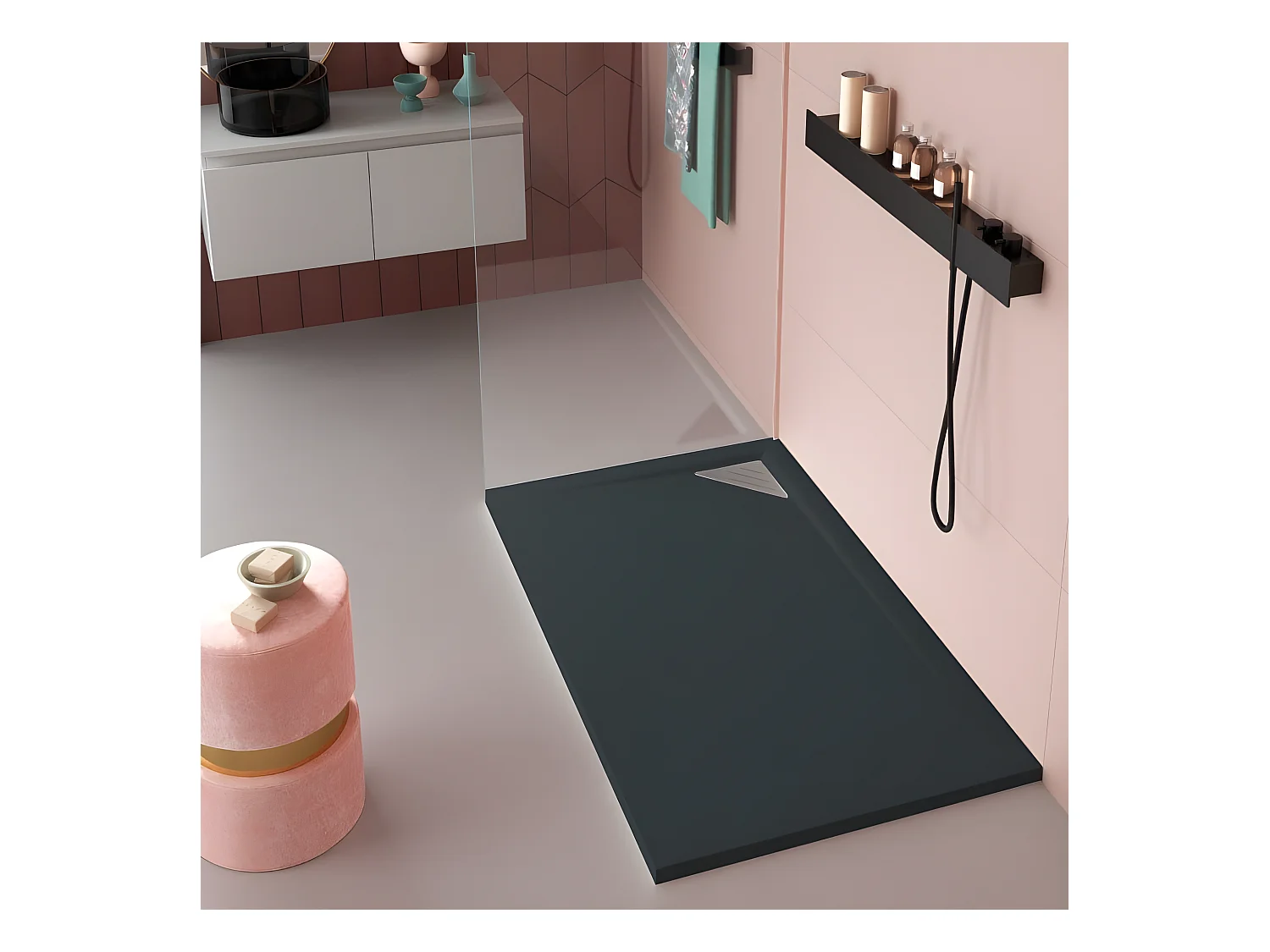 Plato de ducha resina TRINITY ANTRACITA  70x170 cm Rejilla Izquierda