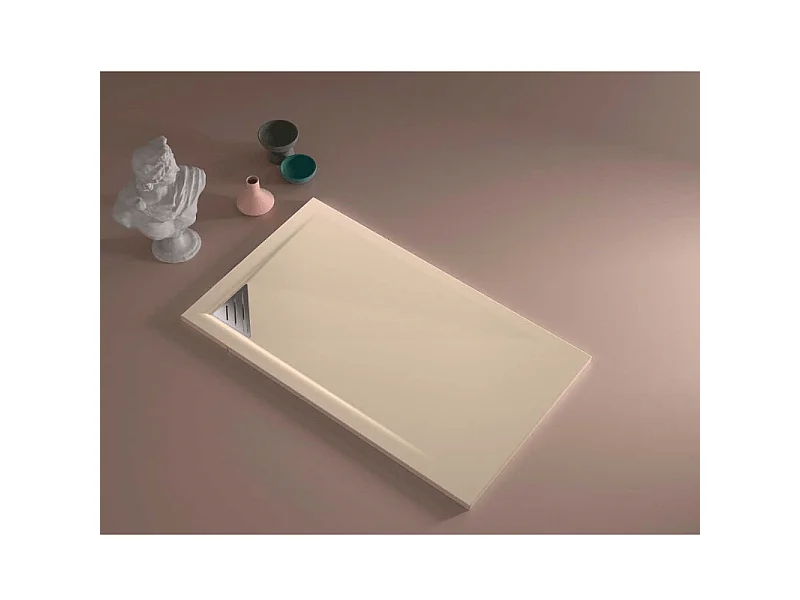 Plato de ducha resina TRINITY crema  70x200 cm rejilla inox a la derecha