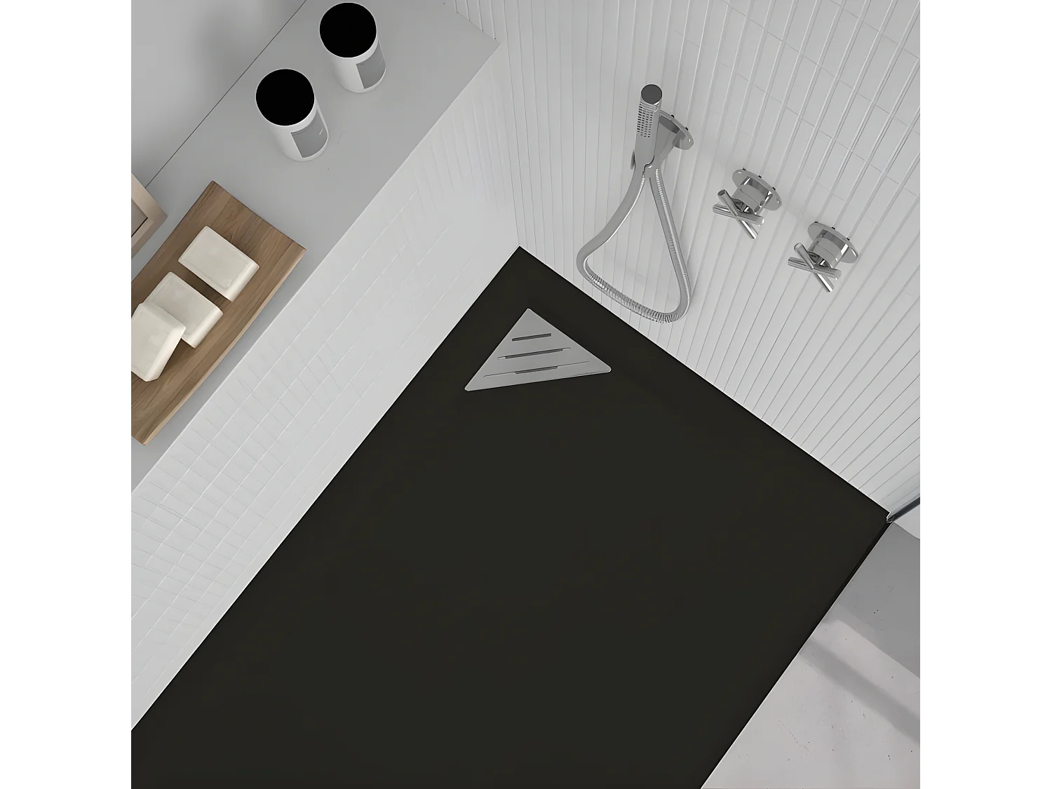 Plato de ducha resina TRINITY NEGRO  90x90 cm Rejilla Derecha