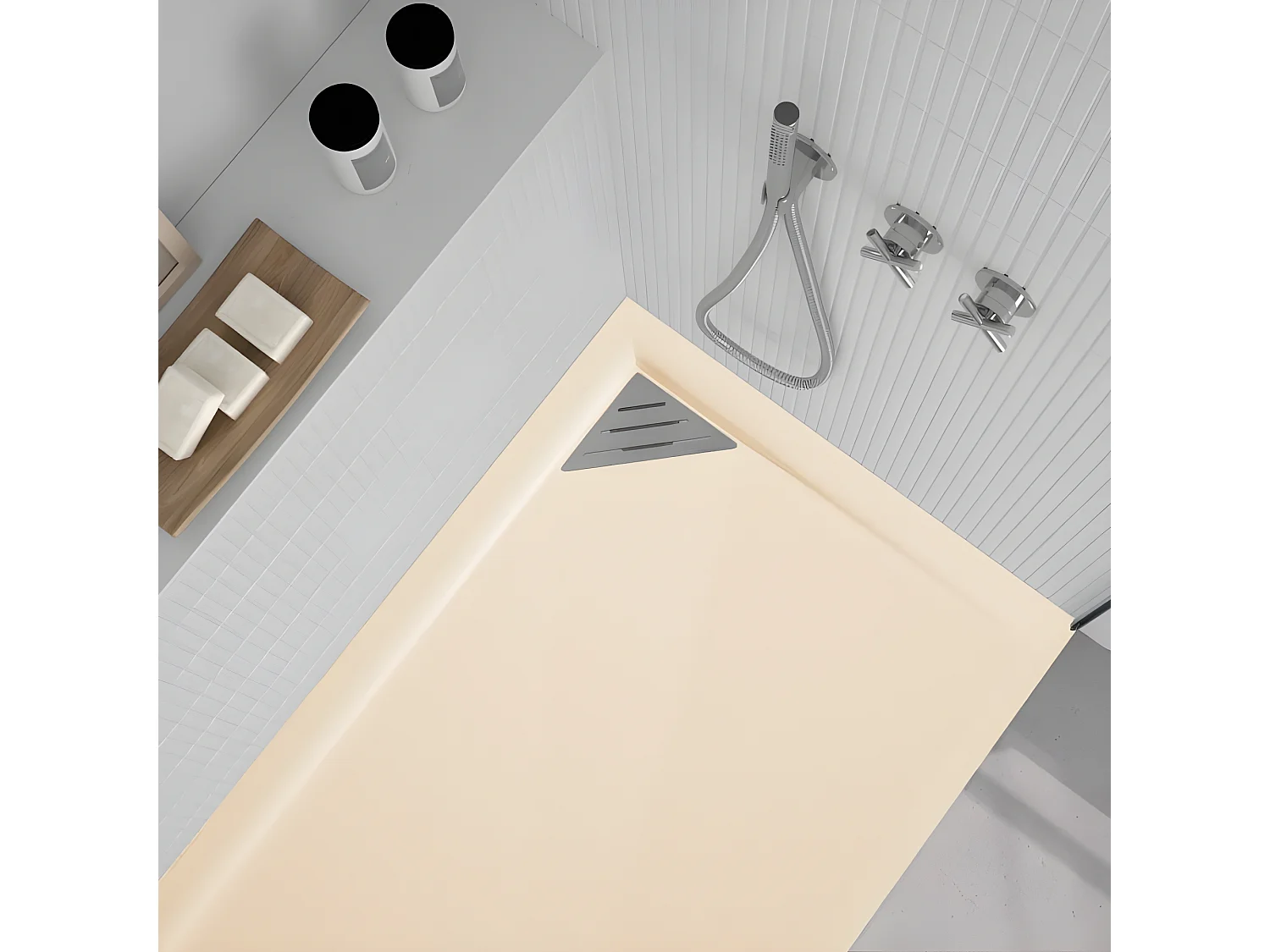 Mineralguss-Duschwanne extra flach TRINITY in CREME 90x150 cm