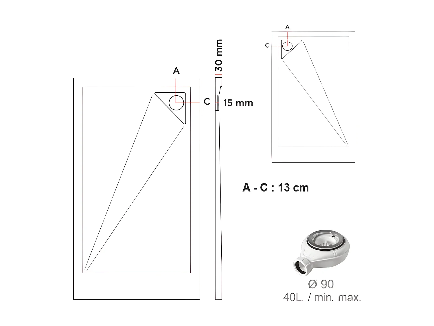 Plato de ducha resina TRINITY CREMA  70x190 cm Rejilla Izquierda Rejilla acero inox.
