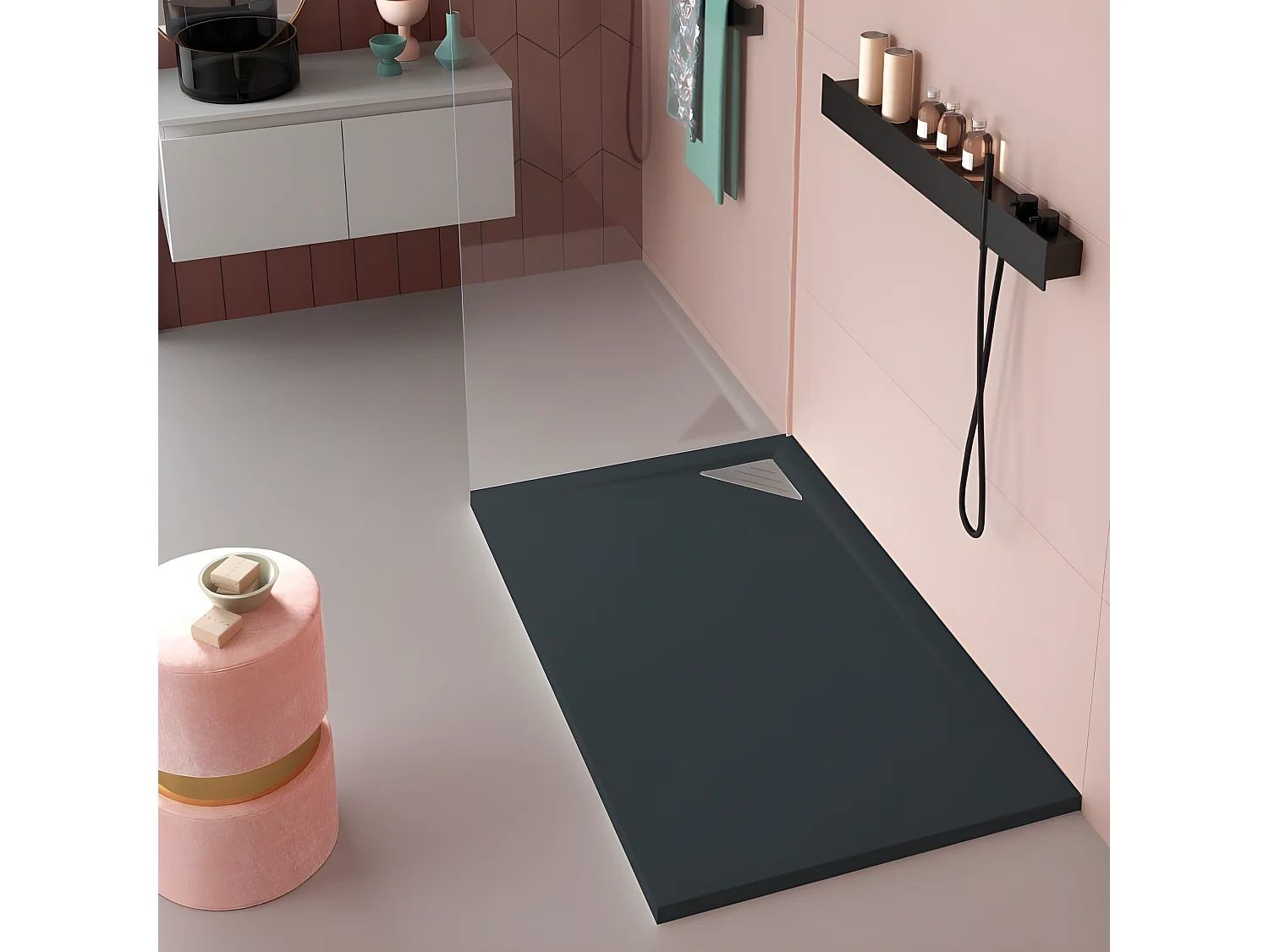 Plato de ducha resina TRINITY ANTRACITA  70x130 cm Rejilla Izquierda