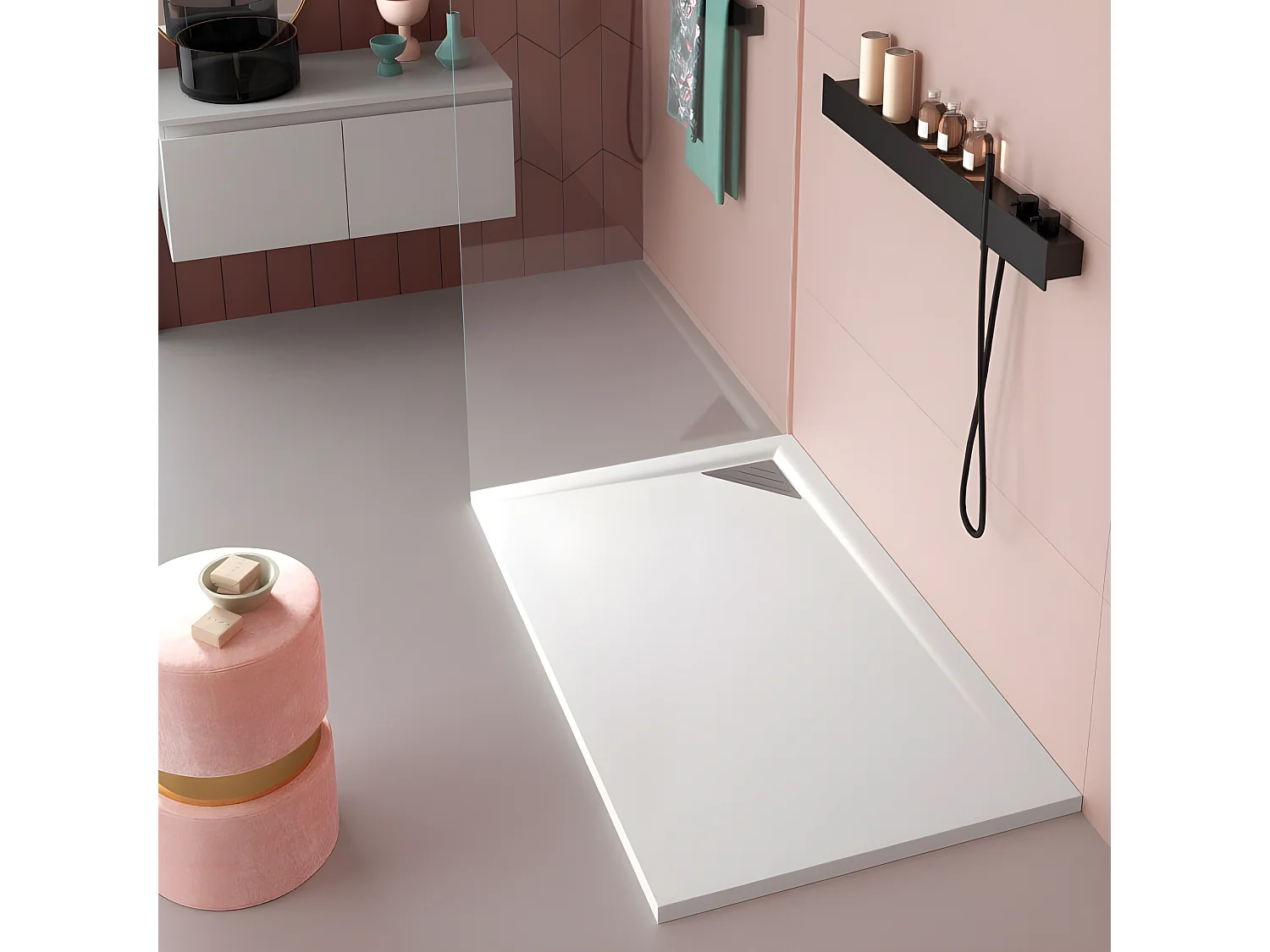 Mineralguss-Duschwanne extra flach TRINITY in WEIß 70x70 cm