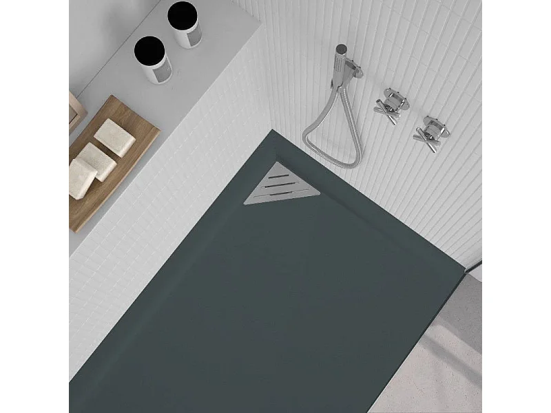 Mineralguss-Duschwanne extra flach TRINITY in ANTHRAZIT 90x120 cm  Ablaufschutz in Chrom