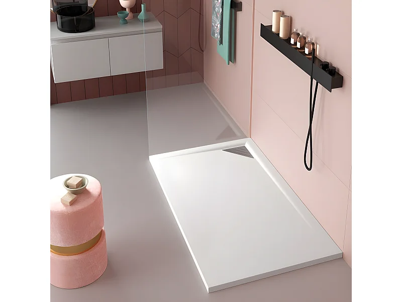 Plato de ducha resina TRINITY BLANCO  80x120 cm Rejilla Derecha