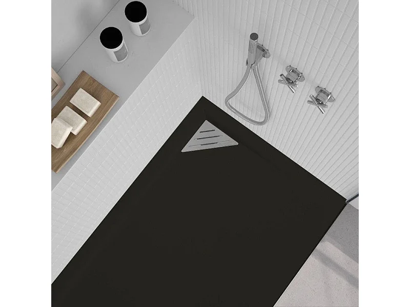 Plato de ducha resina TRINITY negro  70x190 cm rejilla inox a la derecha