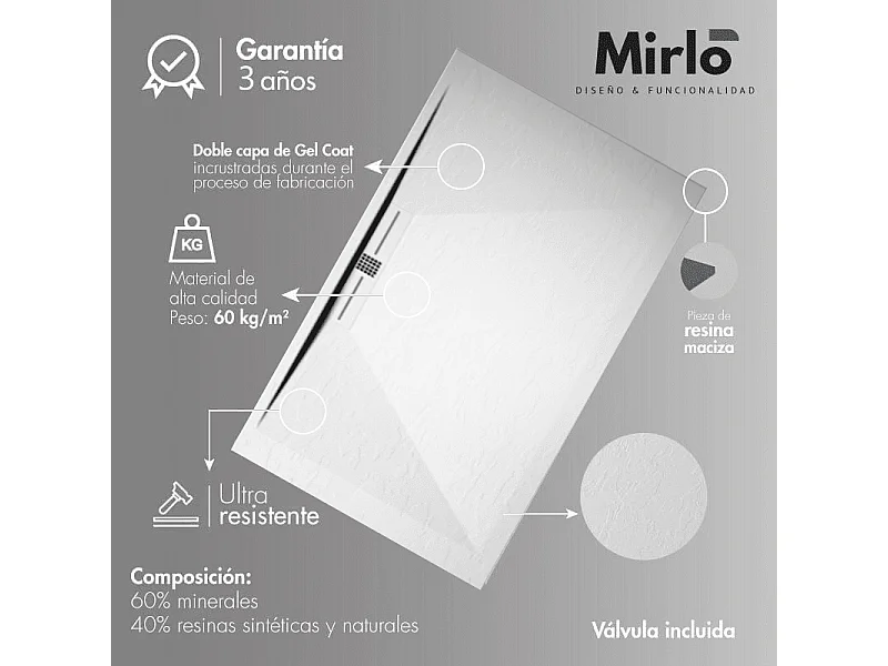 Plato de ducha pizarra EDIS antracita  90x90 cm rejilla acero inox.
