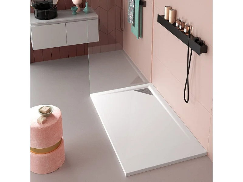 Plato de ducha resina TRINITY blanco  90x180 cm rejilla inox a la izquierda