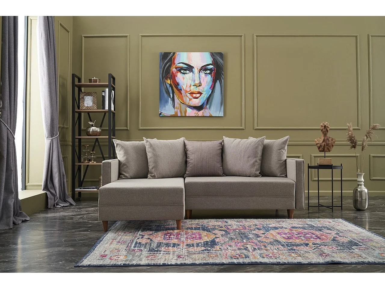 Canapé d'angle gauche tissu beige clair Klina 215cm