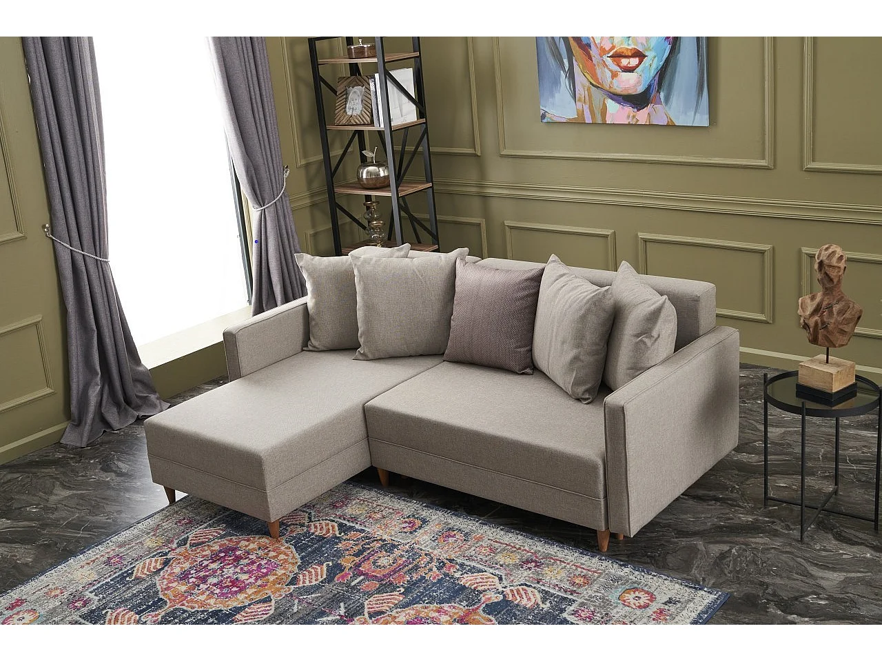 Canapé d'angle gauche tissu beige clair Klina 215cm