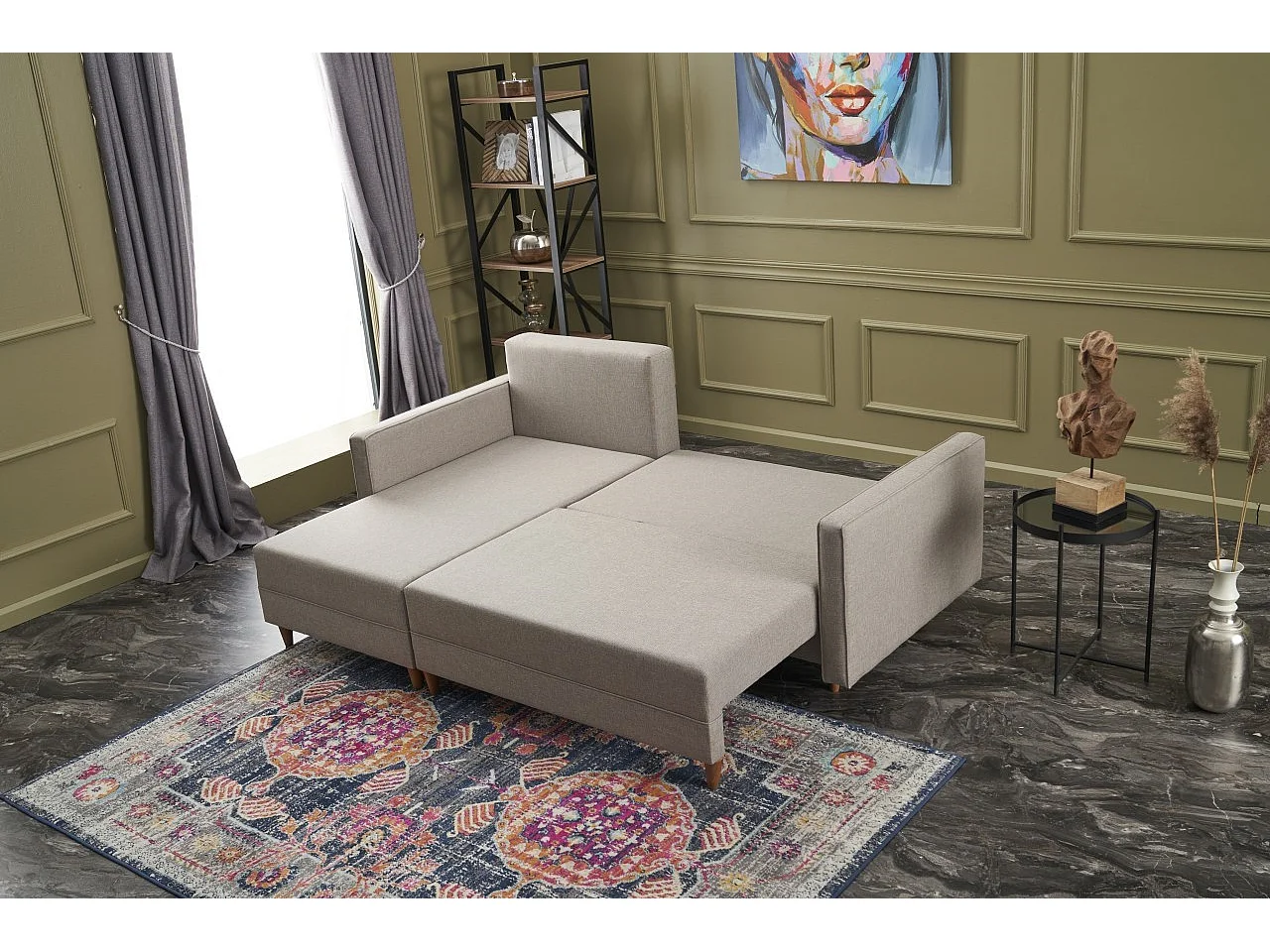 Canapé d'angle gauche tissu beige clair Klina 215cm