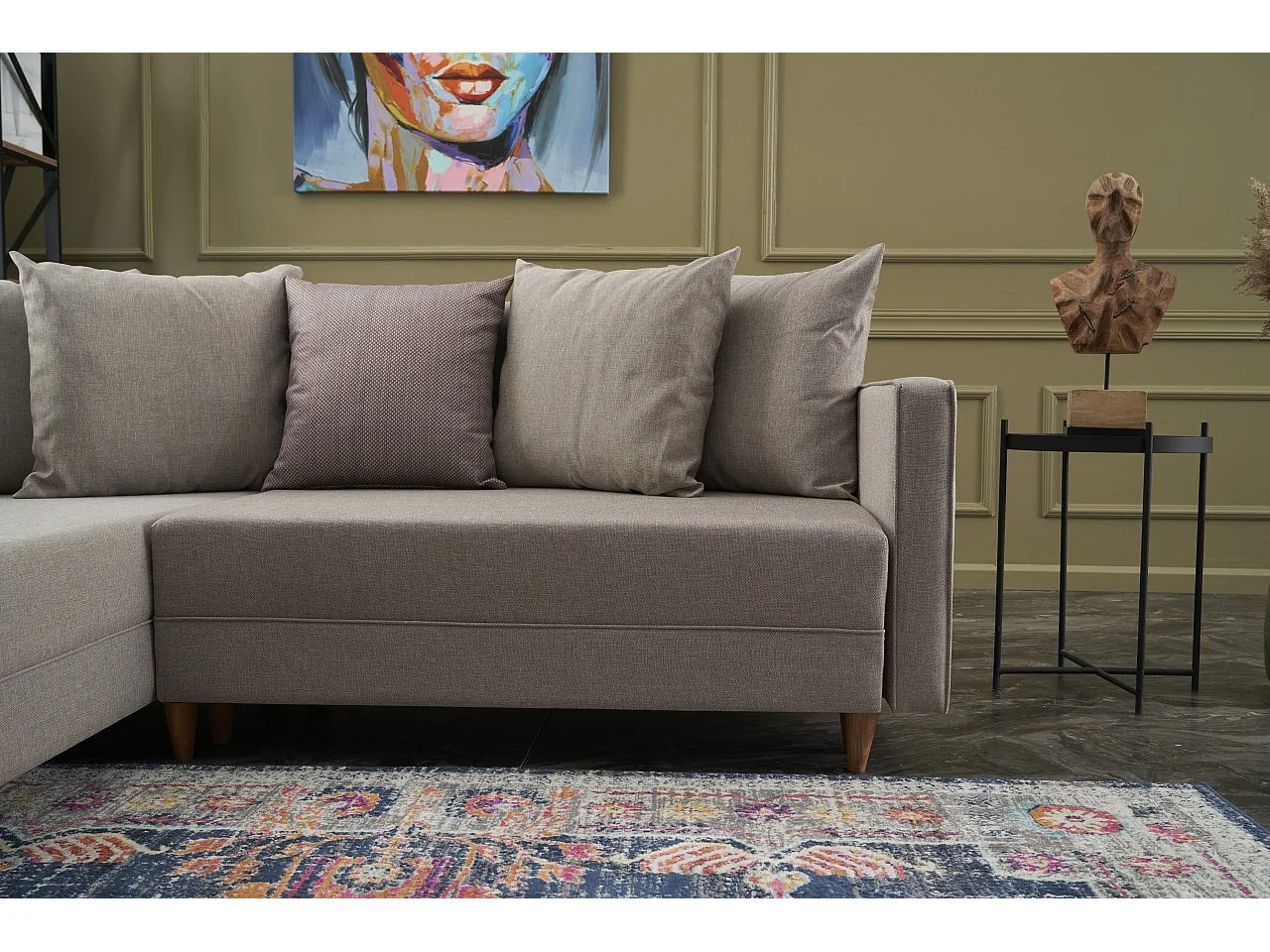 Canapé d'angle gauche tissu beige clair Klina 215cm