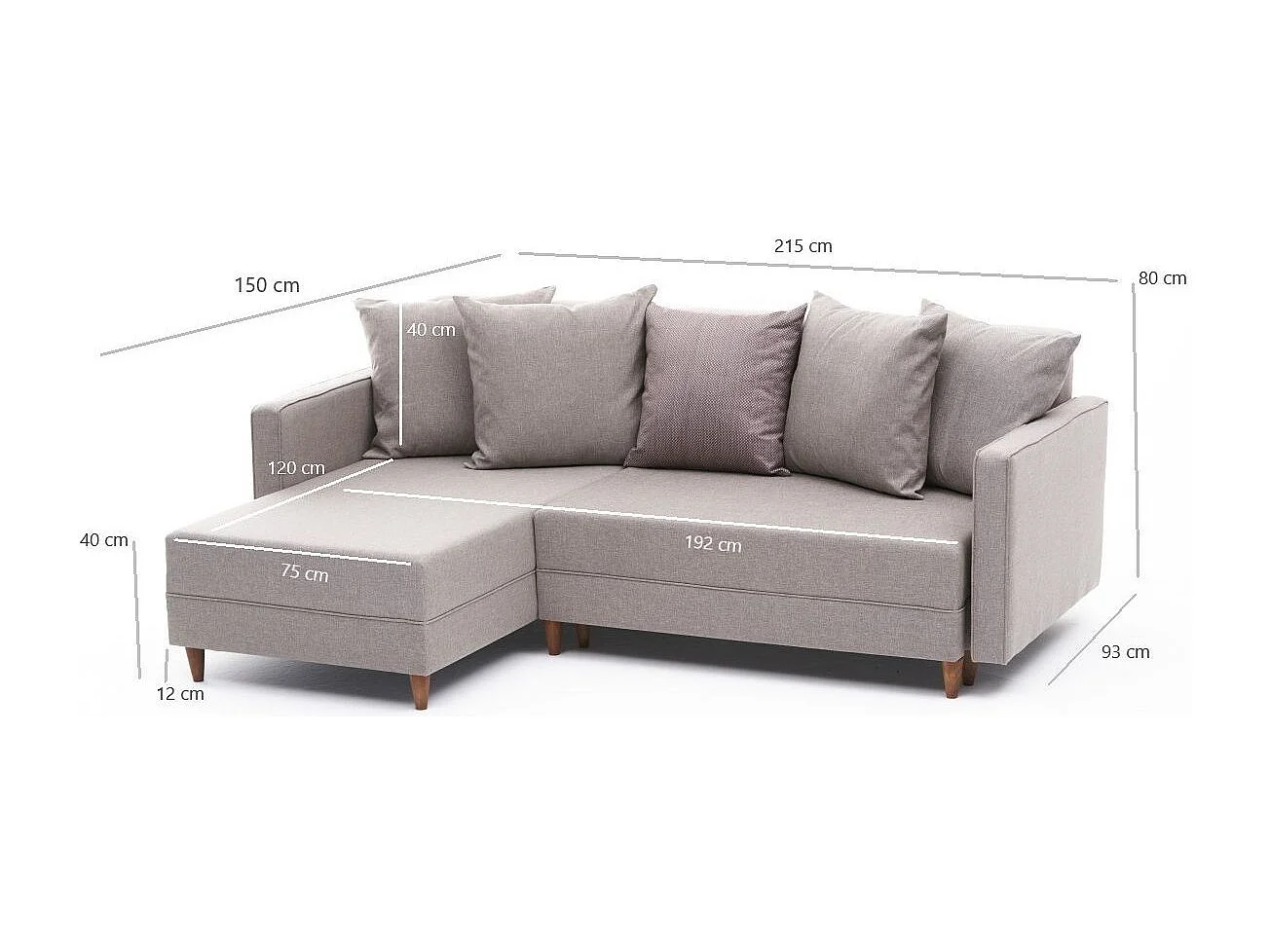 Canapé d'angle gauche tissu beige clair Klina 215cm