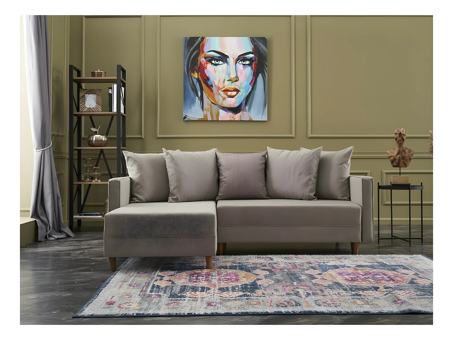 Sofá rinconero Altadena 317, De color marrón claro, Función de descanso, 215x150x80cm