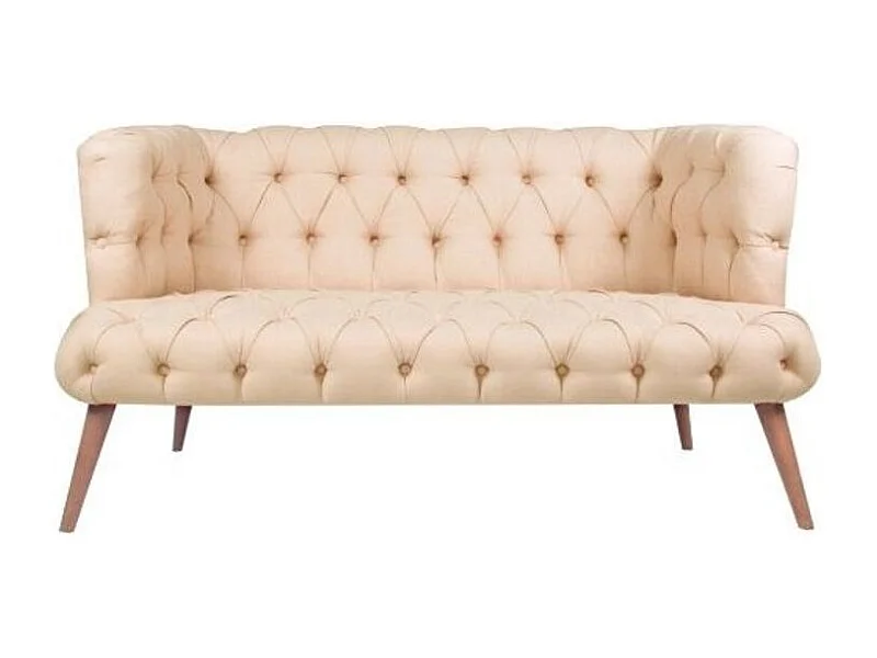 Canapé 2 places style Chesterfield tissu beige clair Wester 140cm