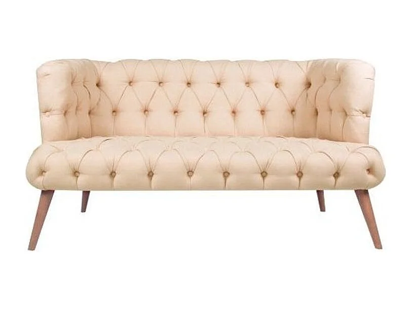 Canapé 2 places style Chesterfield tissu beige clair Wester 140cm