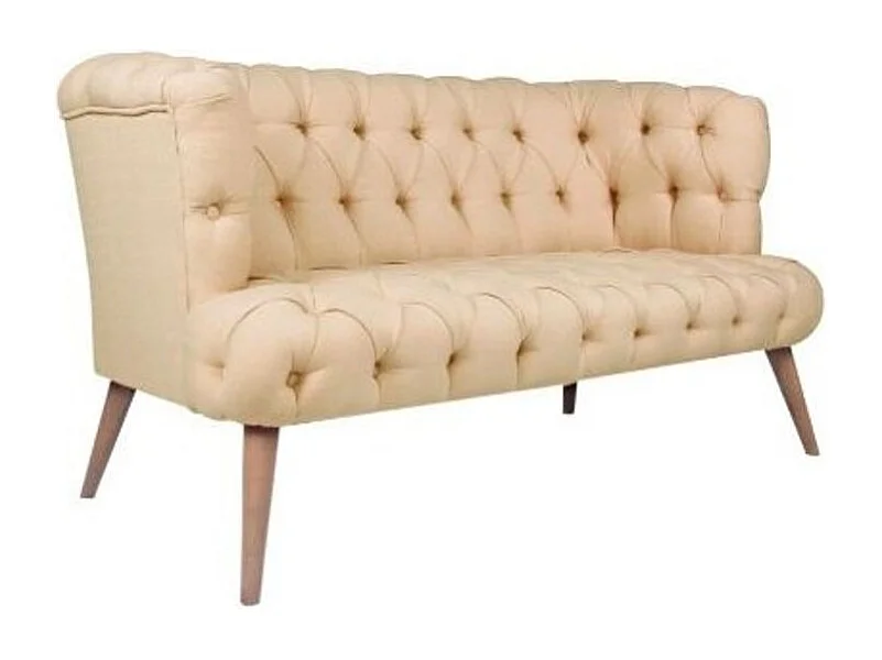 Canapé 2 places style Chesterfield tissu beige clair Wester 140cm
