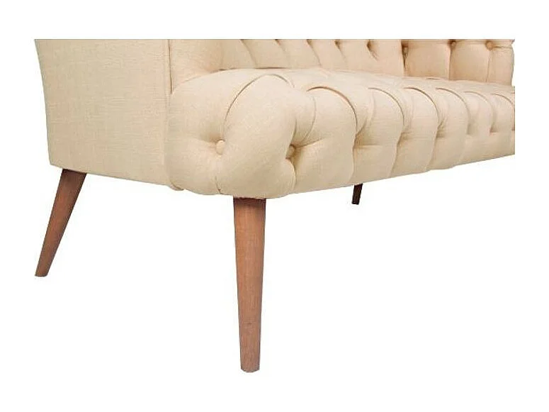 Canapé 2 places style Chesterfield tissu beige clair Wester 140cm