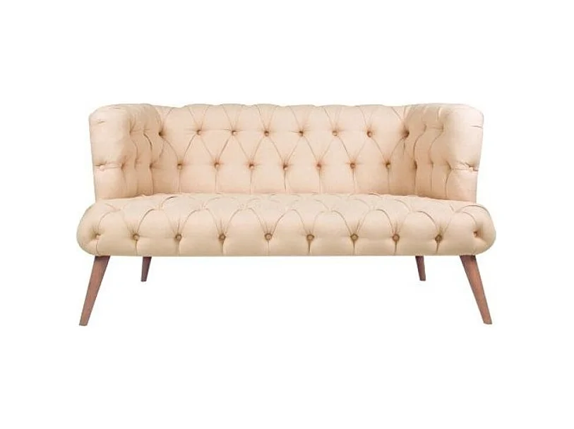 Canapé 2 places style Chesterfield tissu beige clair Wester 140cm